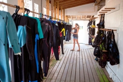 Cayman Brac Beach Resort - Cayman Islands. Dive shop drying room.